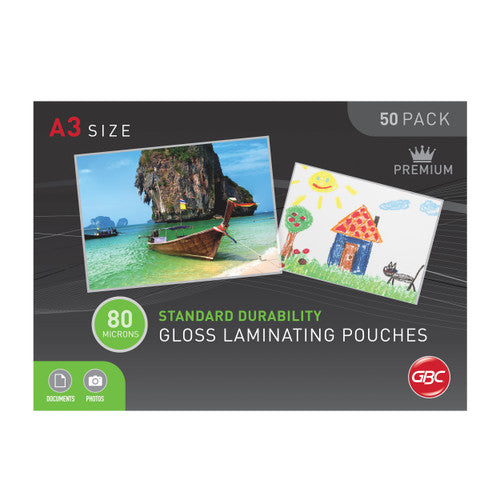 GBC Laminating Pouches A3 80 Micron Pack 50