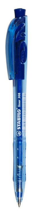 Stabilo Liner 308 Retractable Ballpoint Pen Blue Blister Card of 3