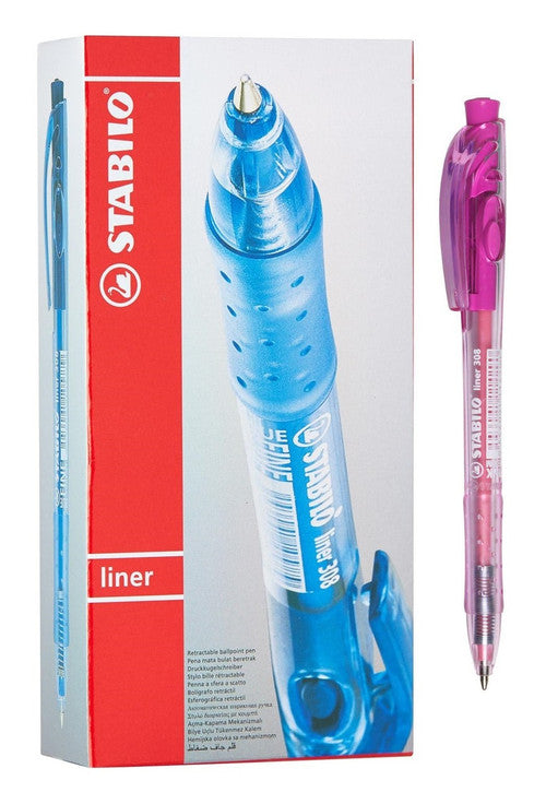 Stabilo Liner 308 Retractable Ballpoint Pen Medium 0.45mm Pink Box of 10