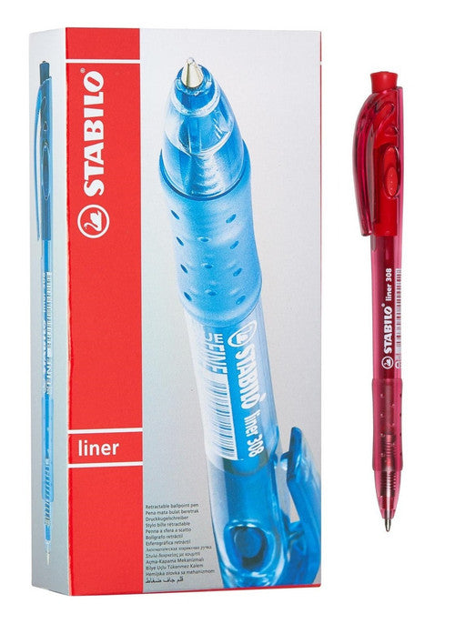 Stabilo Liner 308 Retractable Ballpoint Pen Medium 0.45mm Red Box of 10