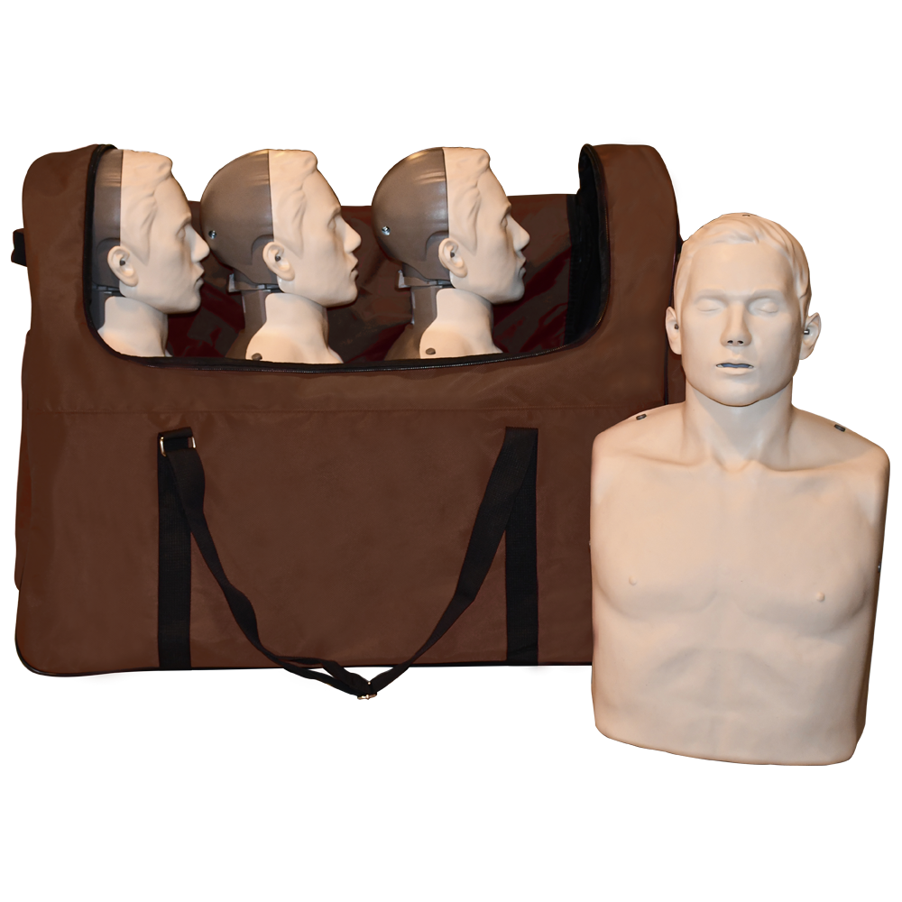 BRAYDEN Carry Bag for 4 CPR Manikins showing durable transport bag holding four BRAYDEN adult manikins for CPR training organisation venue transport and storage