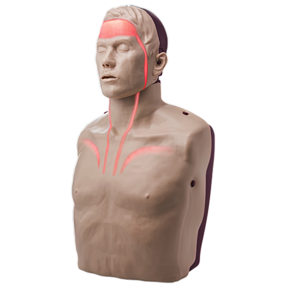 BRAYDEN PRO CPR Manikin with Bluetooth Connectivity showing professional CPR training manikin with LED chest feedback and Bluetooth app