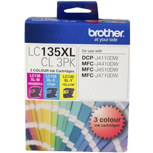 Brother Original Extra High Yield Ink Cartridge Triple Pack LC135XLCL3PK Cyan Magenta Yellow