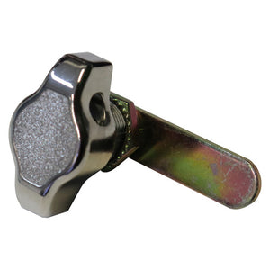 Rapidline Go butterfly lock in polished silver steel, showing the textured turn knob, threaded barrel and flat cam arm