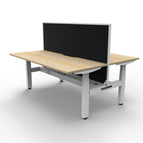 Rapidline Boost Plus Back to Back Workstation 1800 x 750mm with Screen and Cable Tray Natural Oak / White Satin