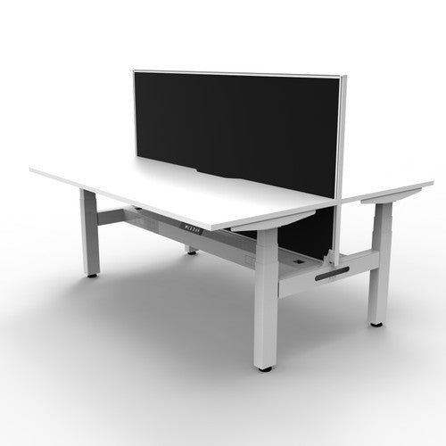 Rapidline Boost Plus Back to Back Workstation 1200 x 750mm with Screen and Cable Tray Natural White / White Satin