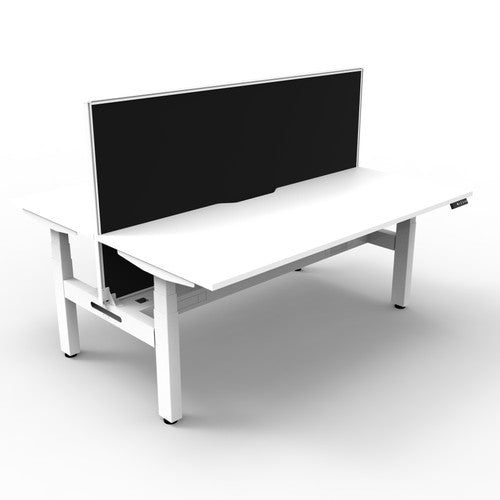 Rapidline Boost Plus Back to Back Workstation 1500 x 750mm with Screen and Cable Tray Natural White / White Satin