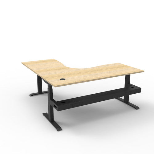 Rapidline Boost Plus Corner Workstation 1800 x 1500 x 750mm with Cable Tray Natural Oak / Black Satin