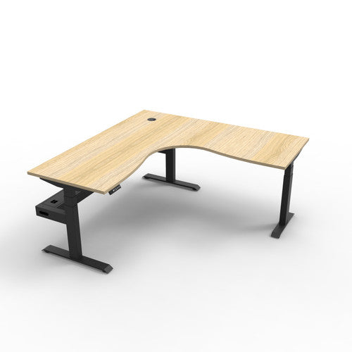 Rapidline Boost Plus Corner Workstation 1800 x 1500 x 750mm with Cable Tray Natural Oak / Black Satin