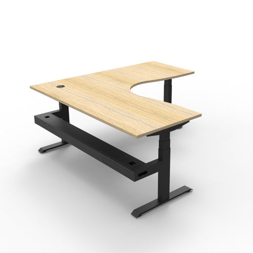 Rapidline Boost Plus Corner Workstation 1800 x 1500 x 750mm with Cable Tray Natural Oak / Black Satin