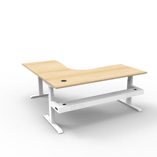 Rapidline Boost Plus Corner Workstation 1500 x 1500 x 750mm with Cable Tray Natural Oak / White Satin