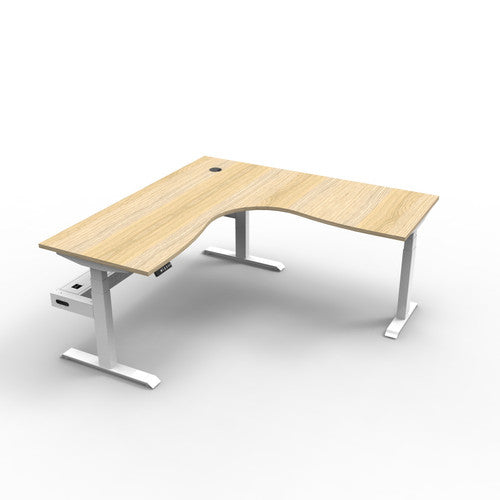Rapidline Boost Plus Corner Workstation 1500 x 1500 x 750mm with Cable Tray Natural Oak / White Satin