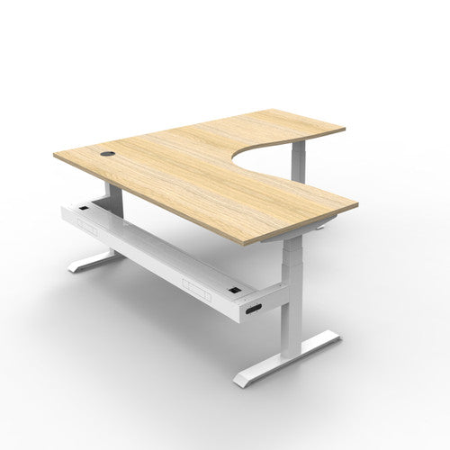 Rapidline Boost Plus Corner Workstation 1800 x 1500 x 750mm with Cable Tray Natural Oak / White Satin