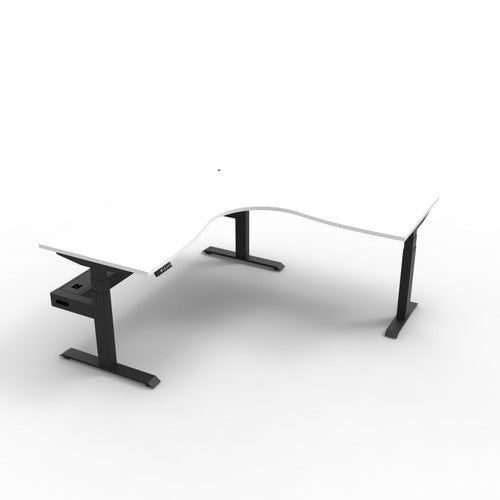 Rapidline Boost Plus Corner Workstation 1500 x 1500 x 750mm with Cable Tray Natural White / Black Satin