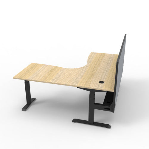 Rapidline Boost Plus Corner Workstation 1500 x 1500 x 750mm with Screen and Cable Tray Natural Oak / Black Satin