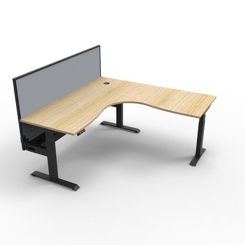 Rapidline Boost Plus Corner Workstation 1800 x 1800 x 750mm with Screen and Cable Tray Natural Oak / Black Satin