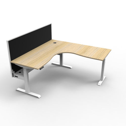 Rapidline Boost Plus Corner Workstation 1500 x 1500 x 750mm with Screen and Cable Tray Natural Oak / White Satin