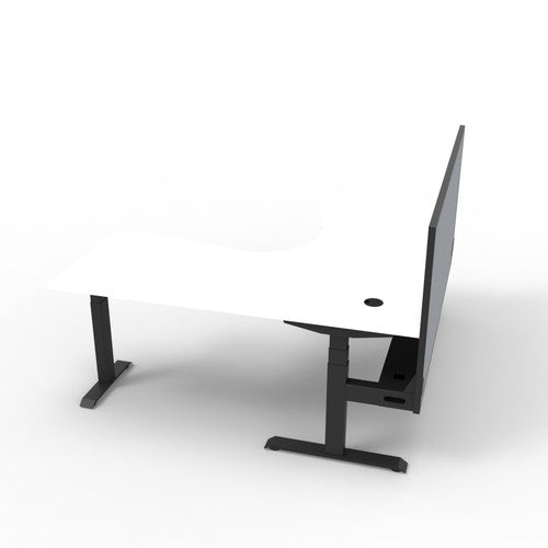 Rapidline Boost Plus Corner Workstation 1800 x 1800 x 750mm with Screen and Cable Tray Natural White / Black Satin