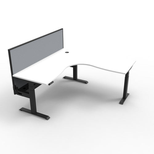 Rapidline Boost Plus Corner Workstation 1500 x 1500 x 750mm with Screen and Cable Tray Natural White / Black Satin