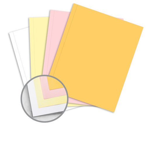 Close-up of Bala carbonless paper showing white carbon front surface at 120gsm