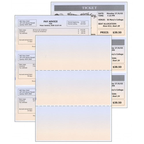 Close view of Bala perforated A4 paper showing 3 tear-off sections at 210 x 98.6mm per sheet