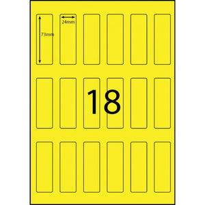 Bala A4 yellow shelf and label tags 24x73mm on a sheet of 18