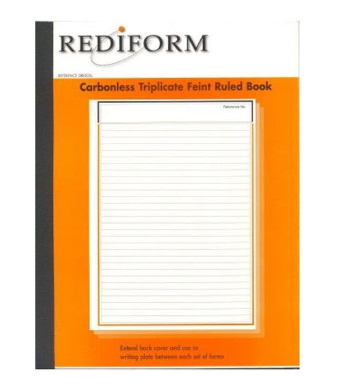 Bala carbonless triplicate feint ruled book 275x200mm showing pre-numbered 3-ply sets