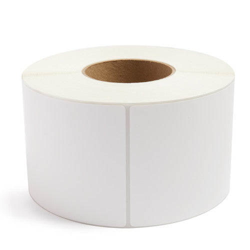 Close-up of Bala 50x28mm white direct thermal labels showing label surface
