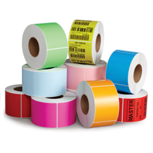 Non-perforated pink thermal labels wound out on 76mm core, 2000 per roll
