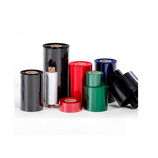 Close-up of Bala 110mm eco wax resin thermal transfer ribbon roll showing 1-inch core