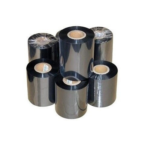 Close-up of Bala 110x70m black wax resin thermal transfer ribbon for label printers