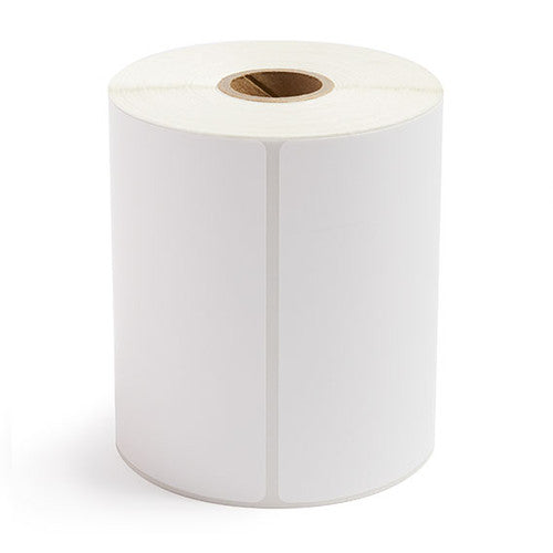 Close-up of perforated Bala thermal transfer labels wound out on roll