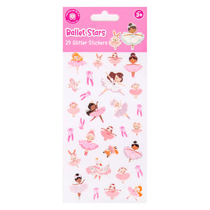 Retail packaging for the Ballet Stars Glitter Sticker Set showing Learning Can Be Fun branding, age suitability and a preview of the sparkling ballet themed sticker collection.