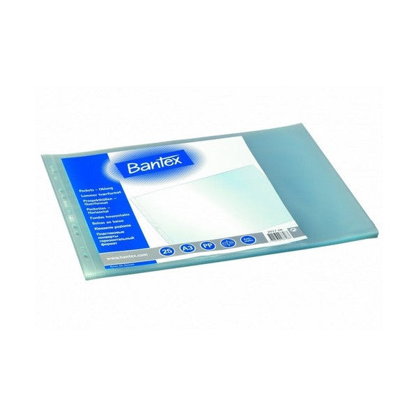 Close-up of reinforced binding edge and multi-punched holes on Bantex A3 clear sheet protector