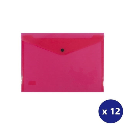 Bantex A4 red polypropylene document wallet with button closure, shown closed on a white background