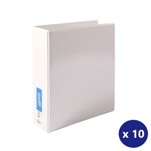 Bantex A4 white polypropylene insert binder with clear overlay cover pocket and 65mm 2D ring mechanism, box of 10