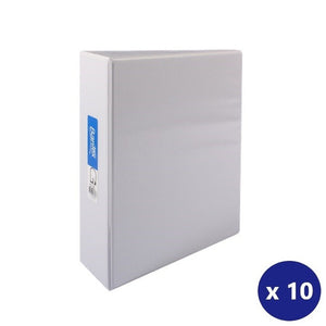 Bantex A4 lever arch insert binder in white with clear overlay cover, front and spine view