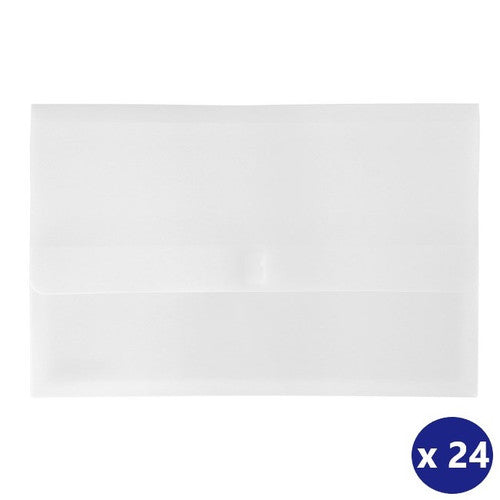 Bantex PolyDoc foolscap hook and loop document wallet in clear polypropylene, front view showing closure and wallet depth