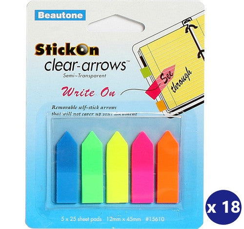 Beautone Stick On Arrow Flags 12mm x 45mm Neon Assorted Box 18 - image 1