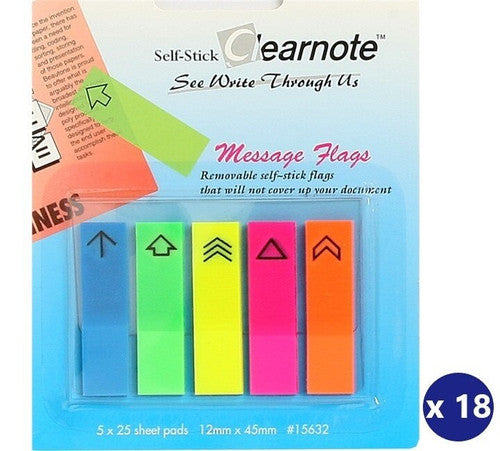 Beautone 12mm x 45mm neon assorted printed arrow stick on flags box of 18 packs on white background