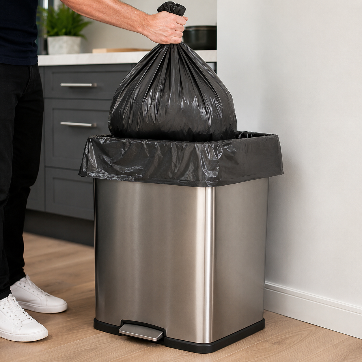 The Note Group Clean Wiz Oxo-Biodegradable Heavy Duty Bin Liner 77L Black Star Seal Pack of 50 Box of 5-2