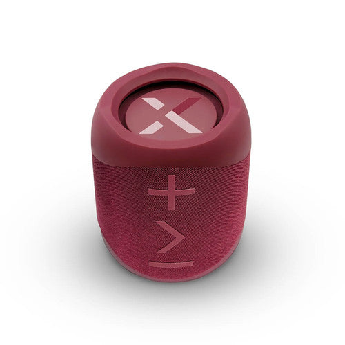 Front view of BlueAnt X1i Crimson Red speaker showing one-touch control buttons