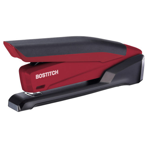 Bostitch InPower antimicrobial full strip desktop stapler in red and black