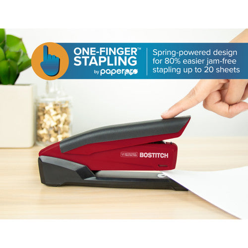 Front view of Bostitch InPower stapler showing red and black colour finish