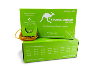 Bounce Rubber Bands Size 18 80 x 2.0mm 100g Box Natural Tan (SRETBAND18N) - GECA-certified natural latex rubber bands