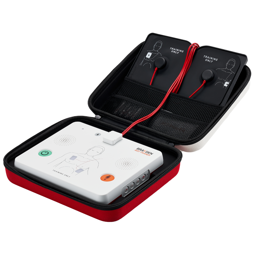 Brayden AED Trainer showing AED training device for realistic defibrillation and CPR skills practice without delivering defibrillation energy