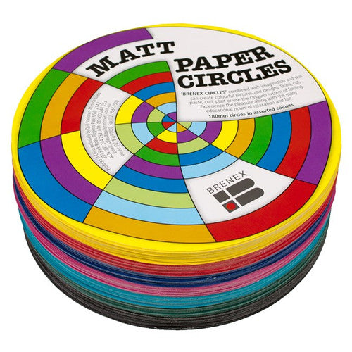 Brenex 180mm matte paper circles in assorted colours, pack of 500 single-sided sheets