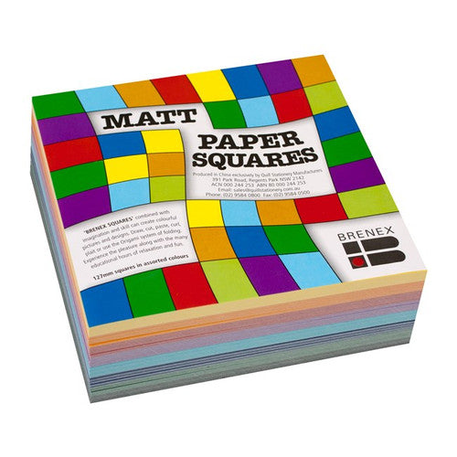 Brenex 127x127mm single-sided matte craft squares in assorted colours, pack of 360 sheets