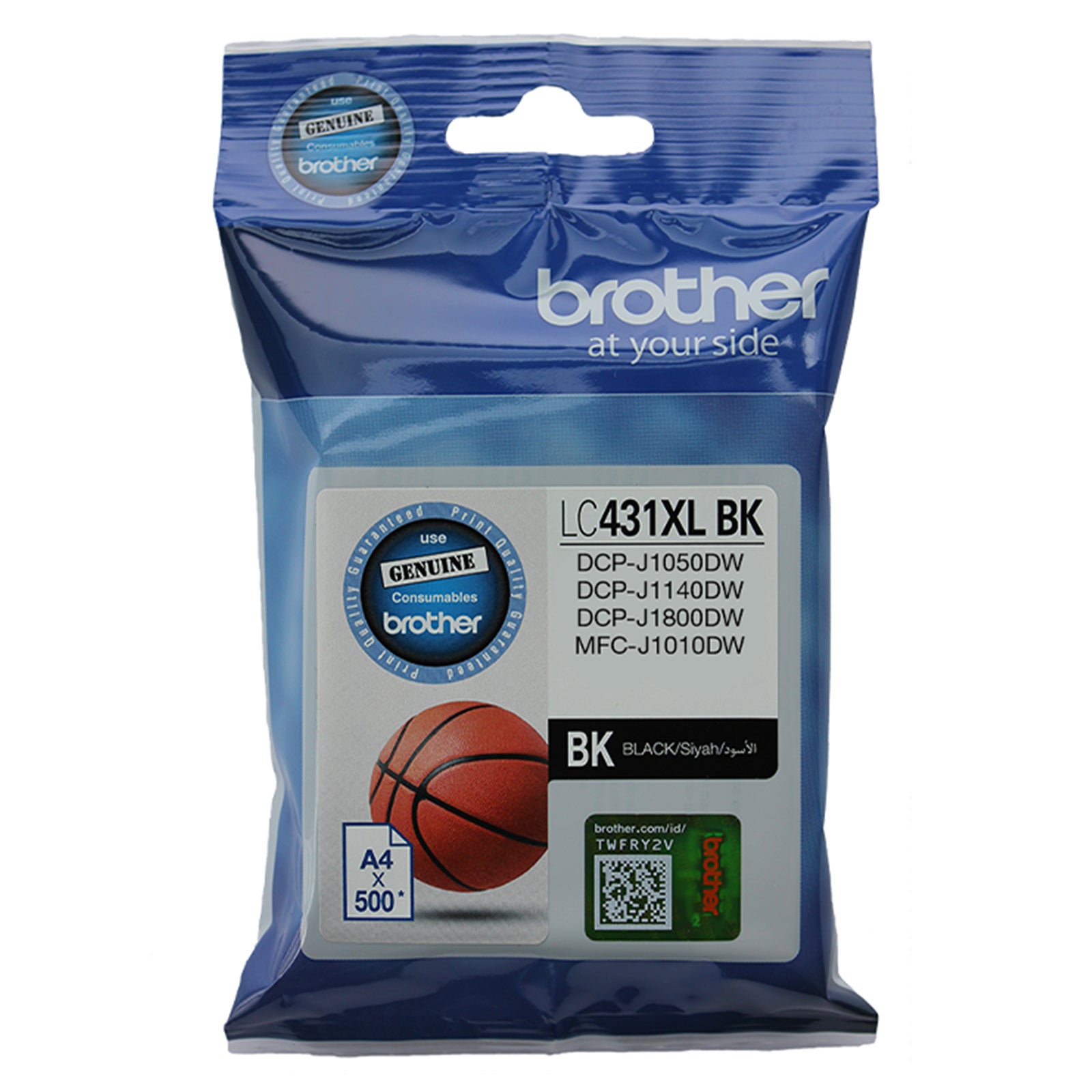 Front facing image of the genuine Brother LC431XLBK retail packaging. The packaging displays the model number, black colour identifier, compatible printer models and page yield information, helping users quickly confirm compatibility before purchase.