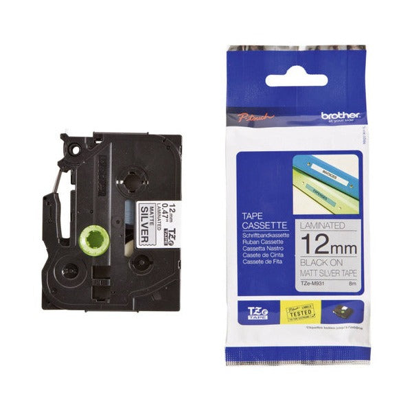 Brother TZe-M931 12mm Black on Matt Silver Label Tape - image 1